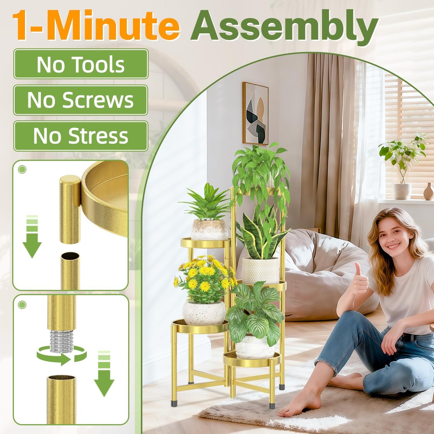 iDavosic.ly Plant Stand Indoor Outdoor, 5 Tier Corner Metal Flower Display Holder Shelf, Folding Tall Orchid Rack for Patio Balcony Porch Garden Living Room House, Black