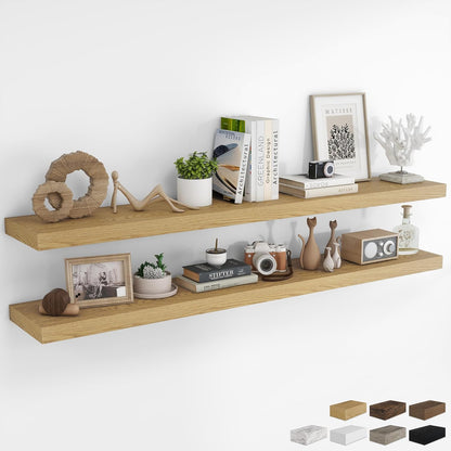 RICHFOCUS 72Inch Floating Shelves for Wall 2 Pack Shelves for Bedroom|Kitchen|Bathroom Wall Mounted Rustic Wood Floating Shelf with Invisible Brackets for Books|Storage|Decor, Rustic Brown
