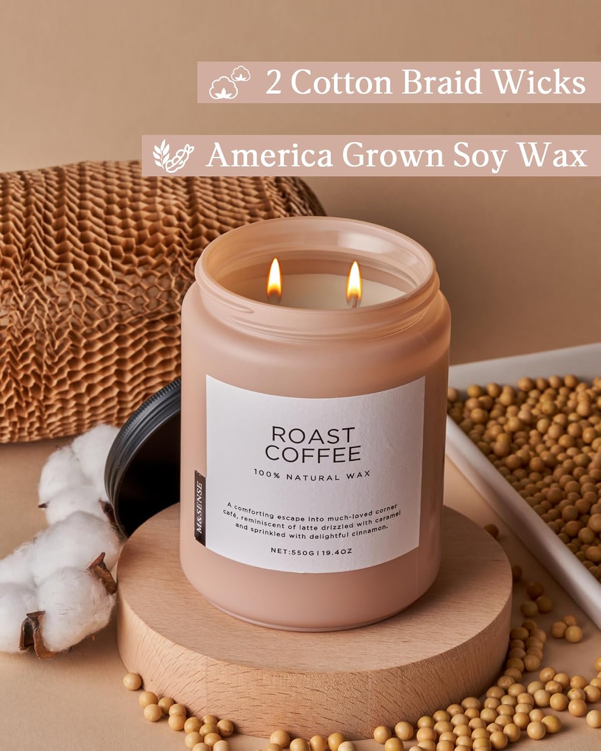M&SENSE Eucalyptus & Mint Scented Jar Candle, Large 19.4oz Natural Soy Wax, 110-Hour Long Lasting Non-Toxic Clean Burning, Fresh Smelling Home Aromatherapy for Spa Stress Relief, Gifts for Men Women