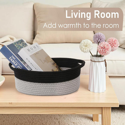 JMvicyroam Woven Basket,Small Rope Storage Bin with Handles & Ribbon Bag, Organizer for Shelves Closets,Gift Basket Empty for Birthday,Books,Dog Toys,White