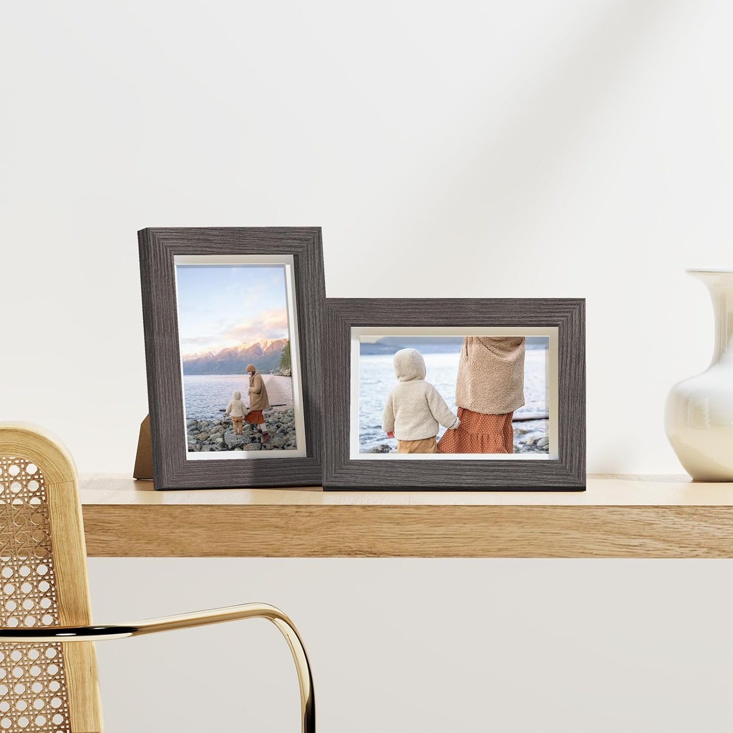 Vittanly 8x10 Picture Frames Set of 9, Shatter Resistant Plexiglass, Display 5x7 Pictures with Mat or 8x10 without Mat, Photo Frames for Wall or Tabletop, Engineered Wood, Black - Colors B