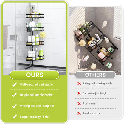 Aitatty Corner Shower Caddy Standing: 4-tier Rustproof Shower Organizer Shelf - Floor Shower Corner Shelf Rack Stand for Bathroom Black
