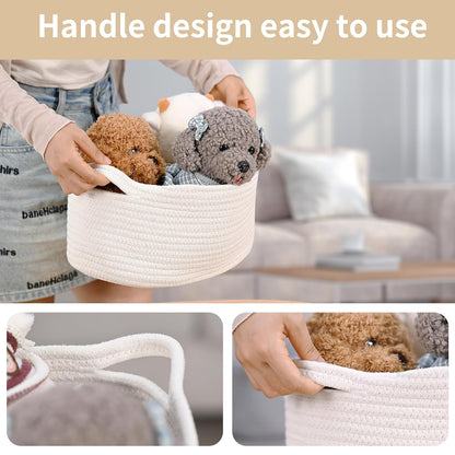 Happyiren Medium Woven Cotton Rope Basket with Handle Empty Decorative Gift Basket for Baby Shower, Graduation, Mother's Day, Nursery Storage 13" Dia x 8" W x 6" H