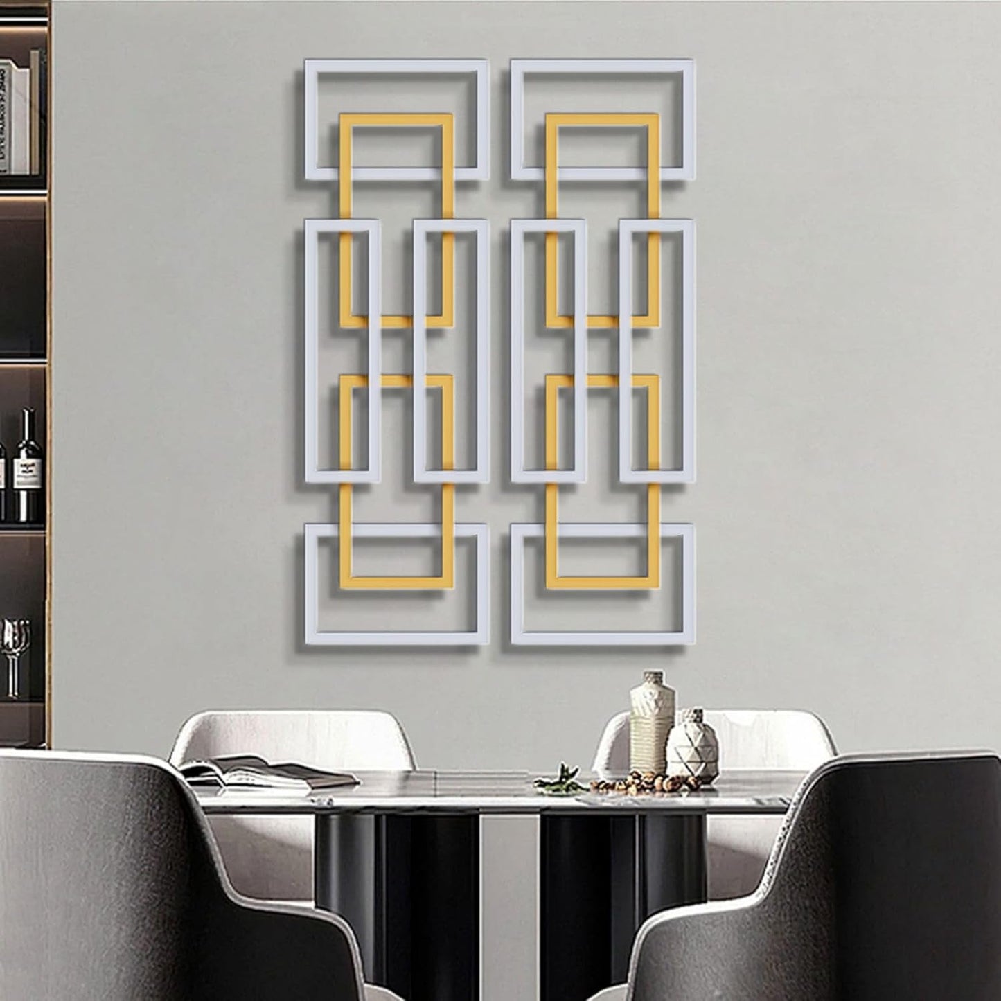 homary Large Metal Wall Art – 47.2" Modern 3D Abstract Geometric Overlapping Design, Iron Wall Decor for Living Room, Dining Room, Office