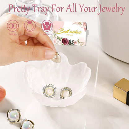 Purple Flower Jewelry Dish Glass Ring Holder Dish Jewelry Tray Cute Vanity Organizer Aesthetic Nightstand Bathroom Room Decor Trinket Dish Mothers Day Friendship Christmas Birthday Gifts for Women