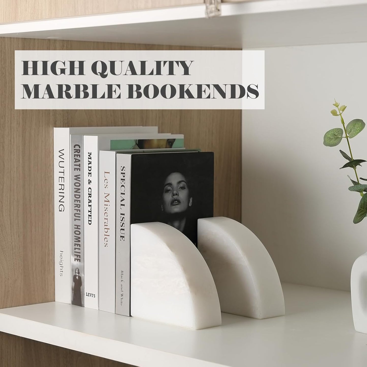 Karibiber Travertine Bookends for Heavy Books, Marble Decorative Bookends for Shelves, Heavy-Duty Stone Book Ends for Hardback Book & Cookbooks, Unique Book Stopper & Holder, Travertino Italy