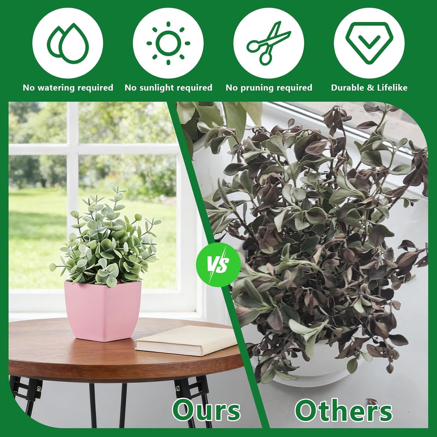 4pcs Fake Small Plants, Artificial Greenery Potted Plant for Home Office Decor, Small Faux Gray Grass Eucalyptus for Bathroom Plants Decoration, Mini Plant Potted Table Shelf Decoration