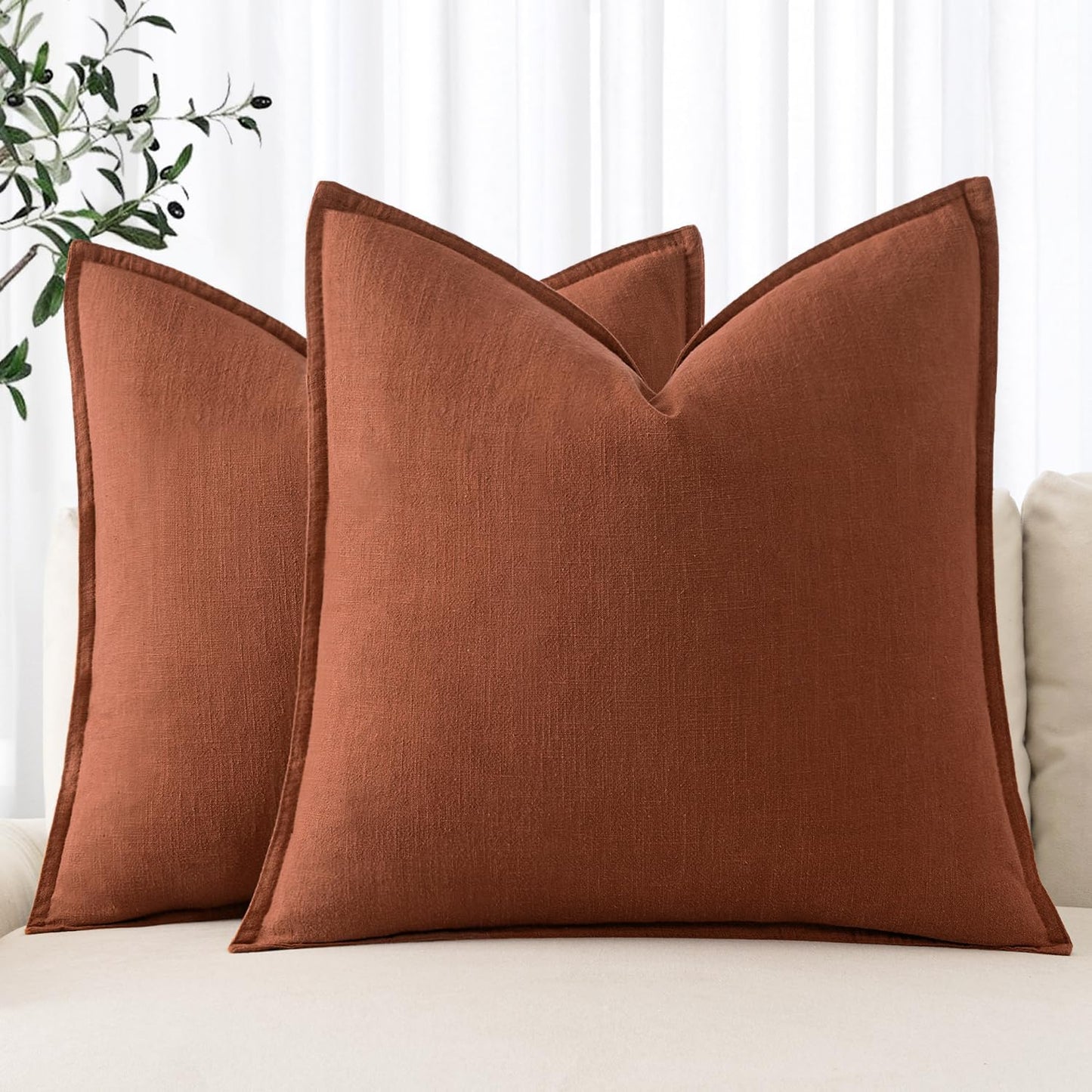 MIULEE Decorative Linen Euro Sham Pillow Covers 26x26 Cream White Boho Farmhouse Neutral Couch Throw Pillows for Bed Pack of 2 Accent Modern Pillowcase Sofa Livingroom Home Decor