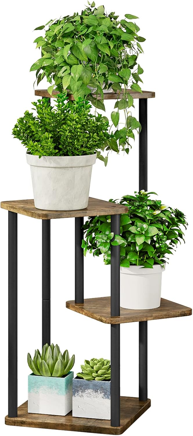 AZERPIAN Plant Stand 5 Tier Indoor Metal Flower Shelf for Multiple Plants Corner Tall Flower Holders for Patio Garden Living Room Balcony Bedroom, Black (5 Tier-Black)