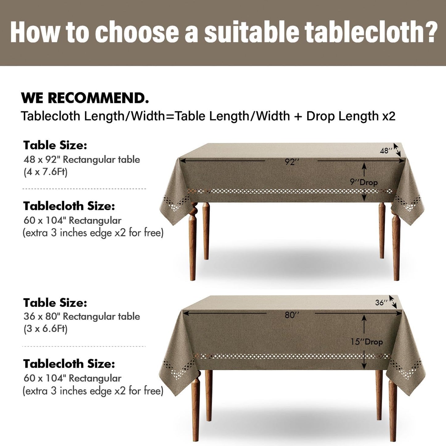 MIULEE Beige Rectangle Linen Polyester Tablecloth with Decorative Cutouts Spring Waterproof Stain Resistant & Shrink-Proof Table Cloth 52x70 inch Farmhouse Style for Dining Wedding and Outdoor