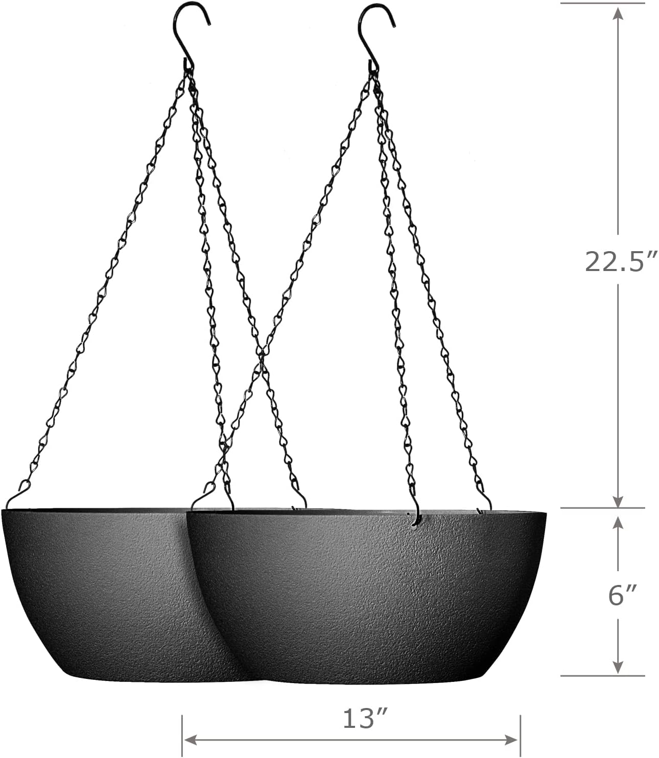 WSMKSZ 10 inch Hanging Planters for Outdoor Indoor Plants with Drainage Holes and Chain, 2 Pack Round Hanging Flower Pots for Garden Home Porch Decor, Black