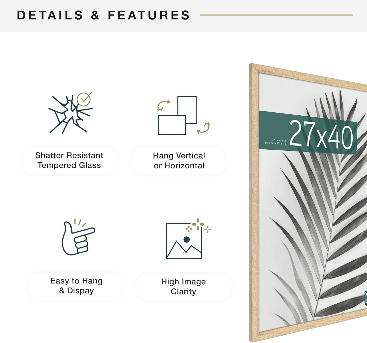 MCS Studio Gallery 16x24 Poster Frame Black Woodgrain Engineered Wood, Vertical & Horizontal Wall Hanging Large Picture Frame for Photos, Posters & Art Prints (1-Pack)