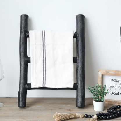 FUIN 57in Wood Blanket Ladder Living Room Decorative Wall Leaning Farmhouse Quilt Display Holder Rustic Wooden Towel Rack for Bathroom, Brown