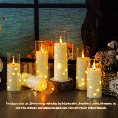 Nimiko Flickering Flameless LED Candles, 9 Pcs with Embedded Star String, Acrylic LED Pillar Candles with Remote, Suitable for Home Decoration (White)