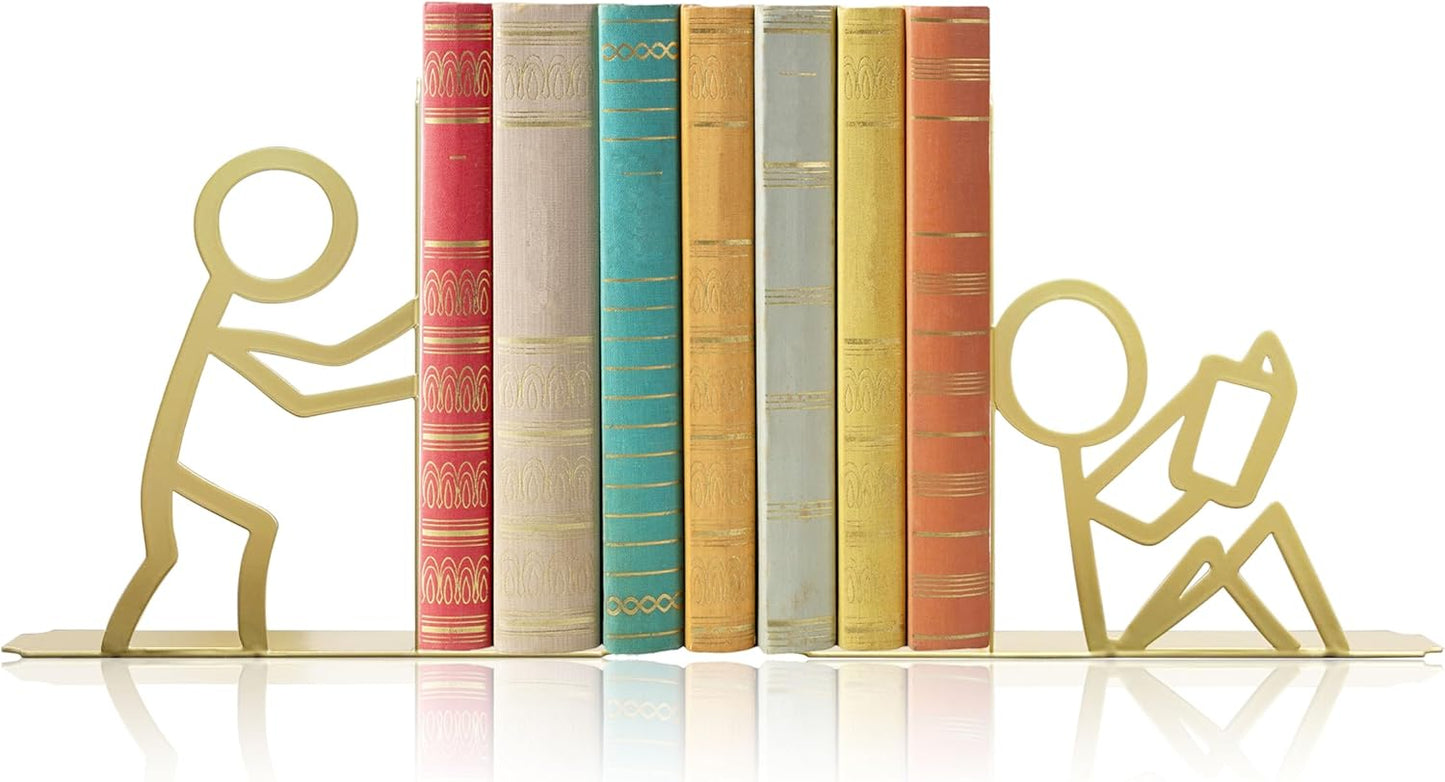 Bookends Decorative Metal Unique Office Desk Bookends Cute Book Ends Reading Decor Bookshelf Decor for Office School Library Bedroom, Book Lovers Gift