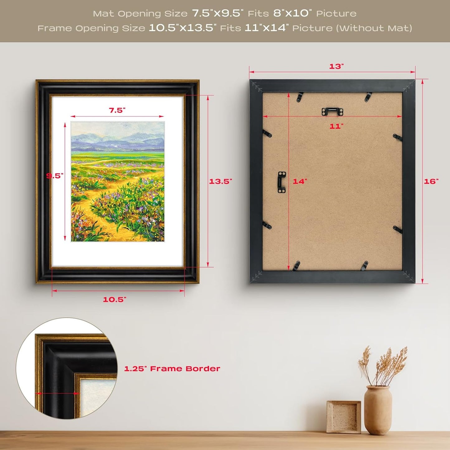 Golden State Art, 11x14 Photo Frame with Mat for Pictures 8x10 and Real Glass (Dark Gold Brown & Bronze Pewter Panel with White Color Mat, 1.25 Inch Frame Border)