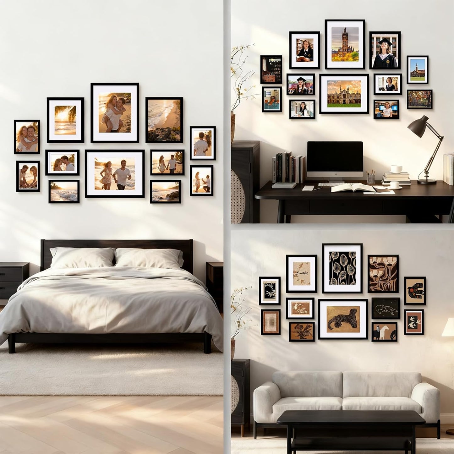 Egofine Picture Frame Set 12 Pack, Picture Frames Collage Wall Decor with Two 11x14, Two 8x10, Four 5x7, Four 4x6 for Wall and Tabletop, Made of Solid Wood, Covered by Plexiglass, Natural Wood