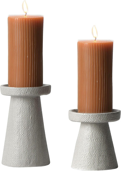 Main + Mesa Stoneware Pillar & Taper Candle Holders, Set of 2