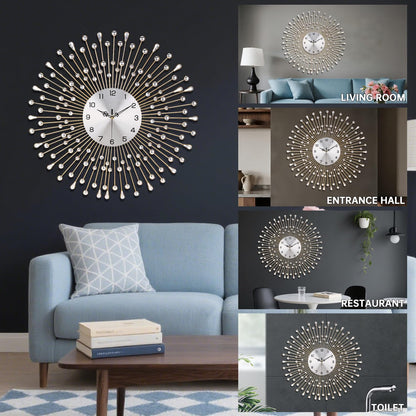 SIN&MI Large Wall Clocks, Silent Sunflower Shape Chic Decorative Wall Clock, Modern Non-Ticking Round Clock Dial Iron Metal Wall Clock for Living Room Decor Entrance Office Cafe 20 Inch