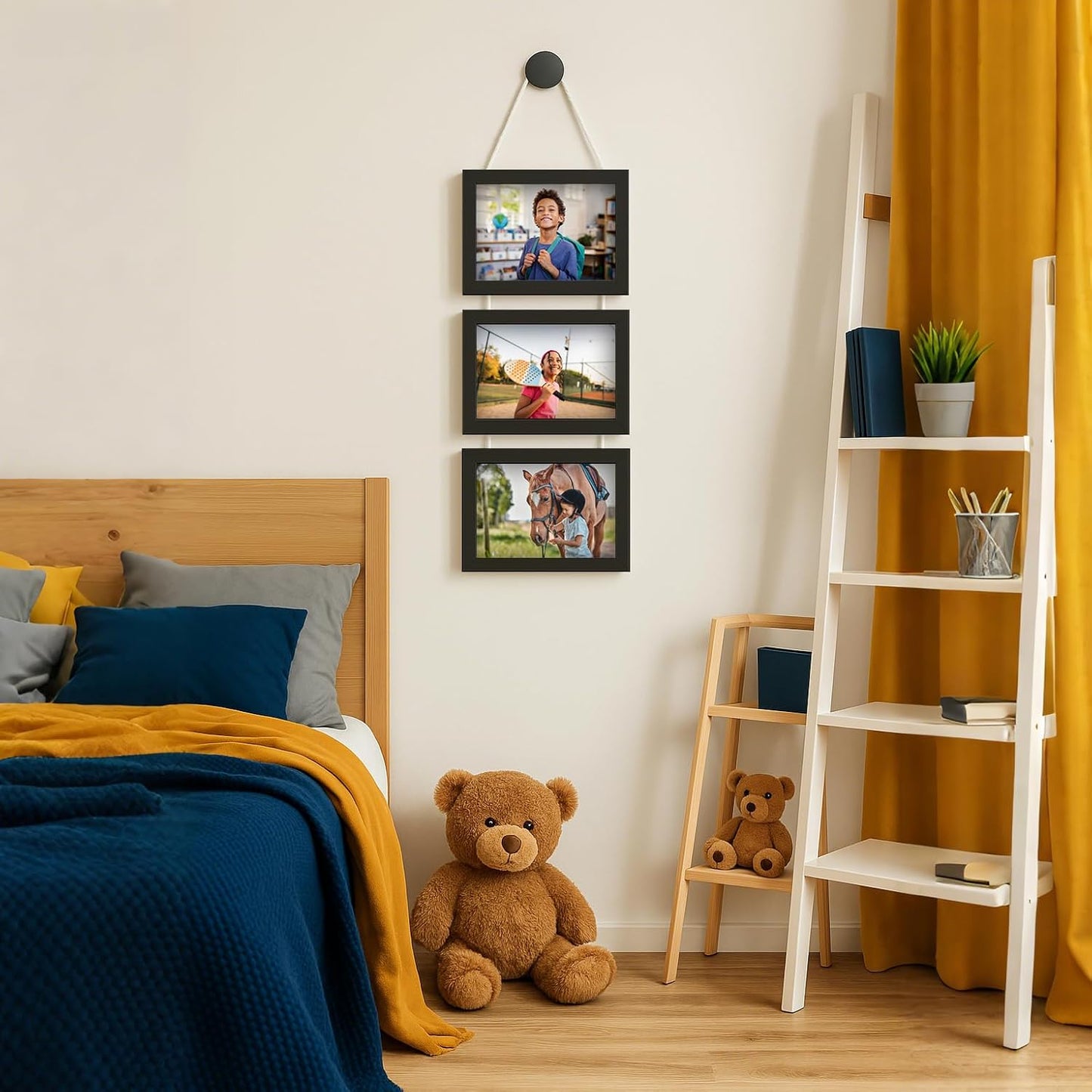 WARM&LOVE 6 Picture Frame, 4x6 & 4x4 Six Folding Hinged Photo Frames, Rustic Wood Desk Family Photo Collage Stand Vertical on Tabletop for Birthday Family Lover Gift (Black)