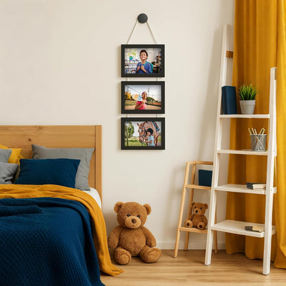WARM&LOVE 6 Picture Frame, 4x6 & 4x4 Six Folding Hinged Photo Frames, Rustic Wood Desk Family Photo Collage Stand Vertical on Tabletop for Birthday Family Lover Gift (Black)