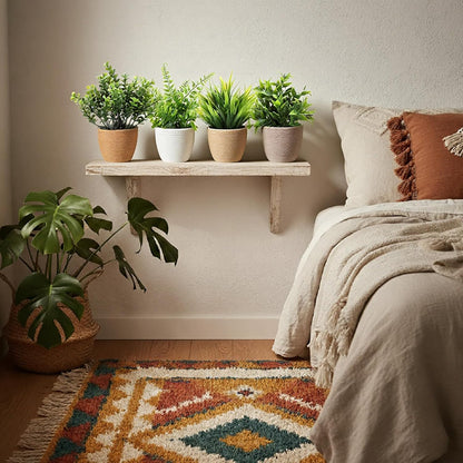 Suncalla 4 Pcs Boho Woven Artificial Plants, 8.7" Small Faux Eucalyptus in Woven Planters, Waterproof Fake Potted Greenery for Farmhouse Bathroom Home Office Shelf Decor