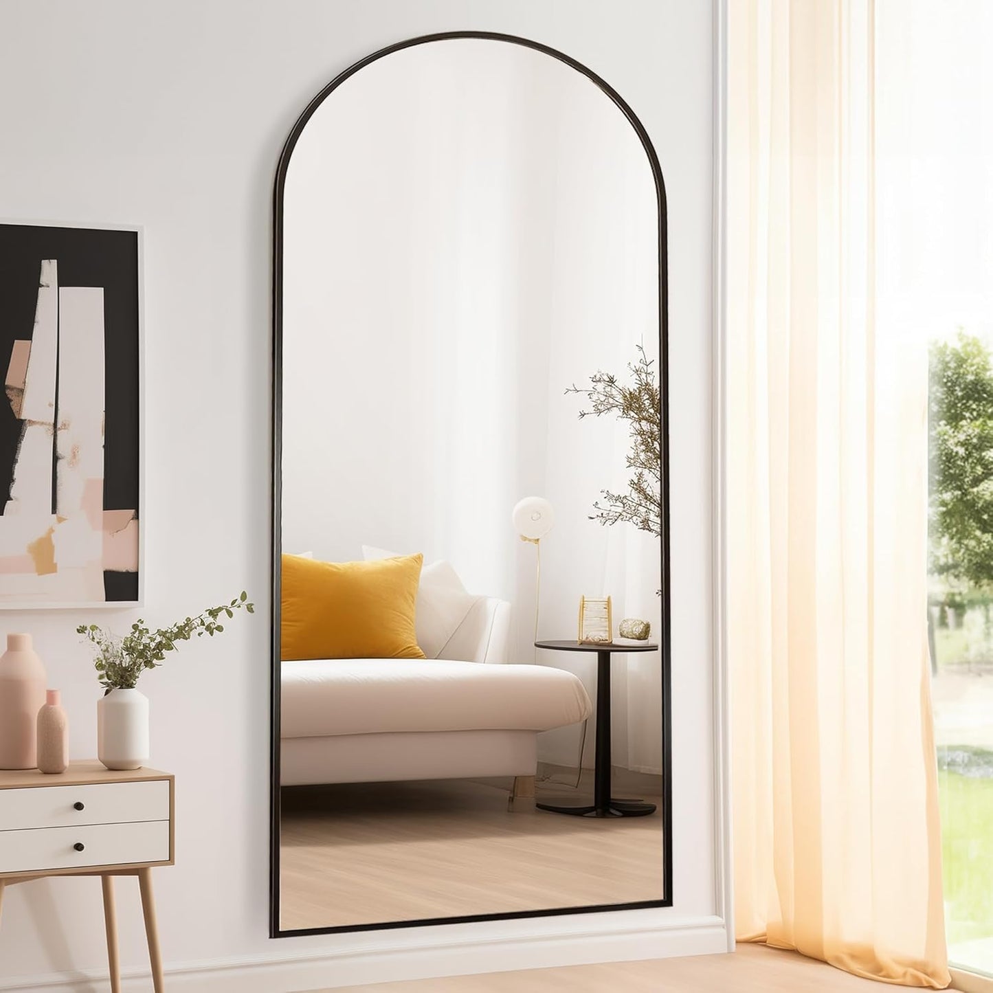 Mirror Full Length, 71"x26" Arched Full Length Mirror, Arch Mirror with Stand, Large Standing Mirrors, Oversized Full Body Mirrors with Aluminum Frame for Bedroom, Living Room (White)