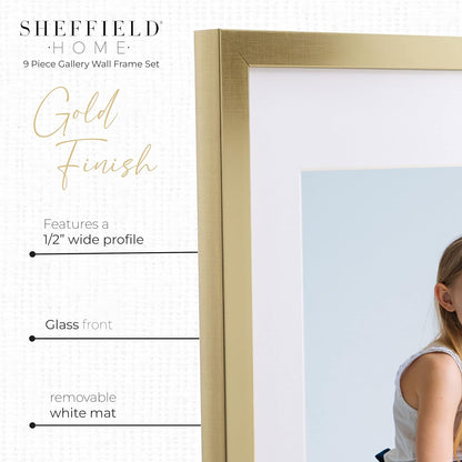 Sheffield Home 9 Piece Gallery Wall Frame Set, 11x14 in. matted to 8x10 in. (Matte Black)