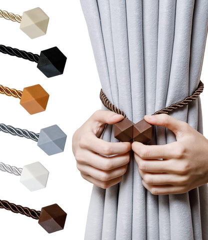 NazTur Magnetic Curtain Tiebacks- Upgrade 2022 with a Thicker Twist Rope & Strong Magnet Tieback Window Treatment Holdbacks Draperies Holders Decorative Drape Handmade Tie Back (Black, 2)