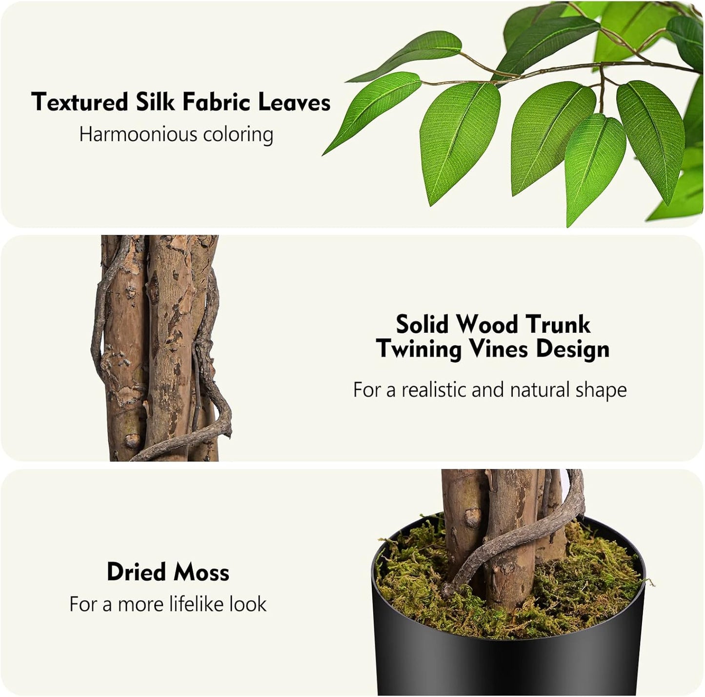 7ft Large Ficus Artificial Trees with Natural Curved Trunks, 84" Tall Lush Faux Tree for Home Decor Indoor, Green Lifelike Fake Ficus Tree Artificial Plants in Pot