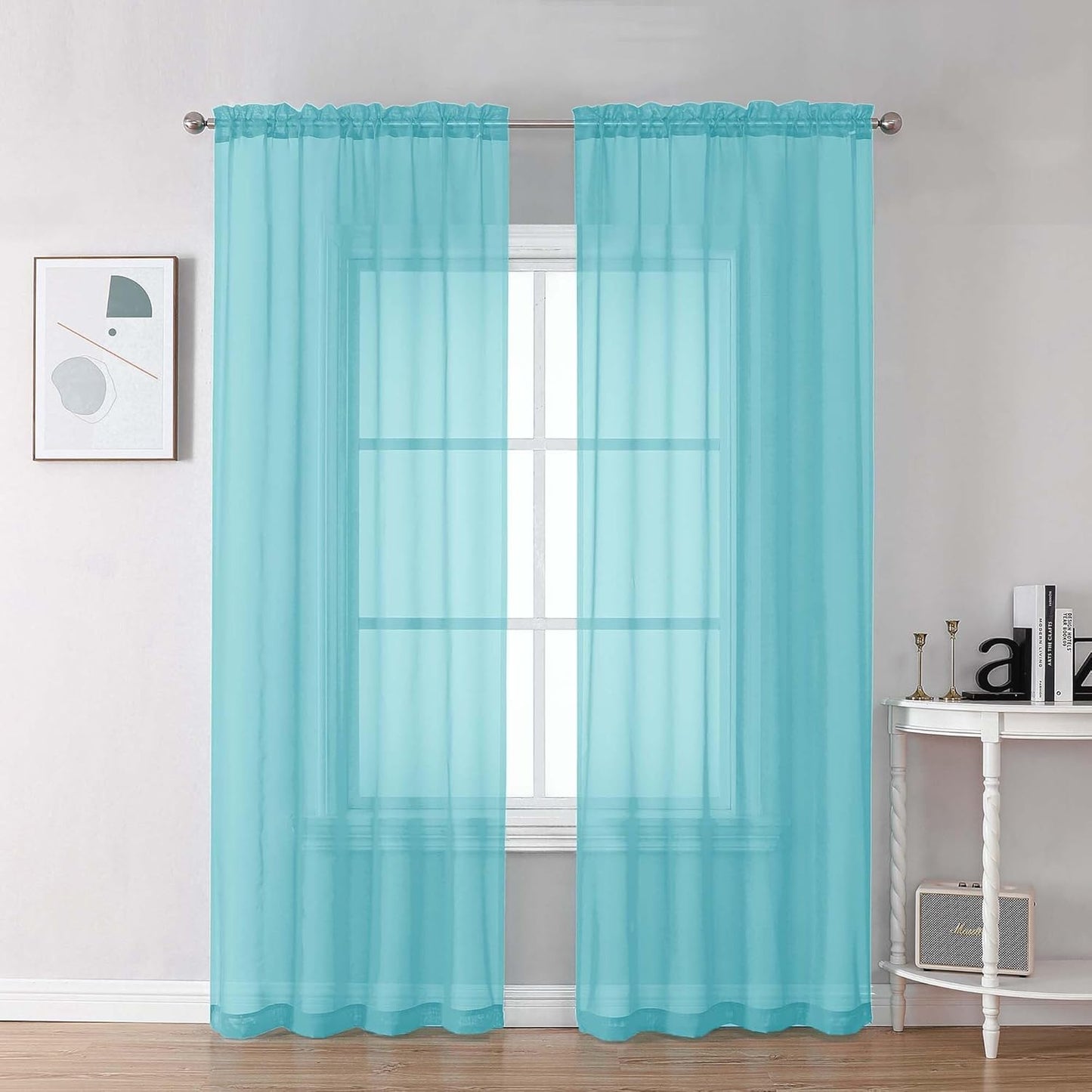 Chyhomenyc Sheer White Valances for Windows 2 Pack, Small Window Curtains for Living Room Bathroom Cafe Laundry Basement, Modern Top Dual Rod Pocket Voile Curtain, 42W x 14L inches, White - Colors A