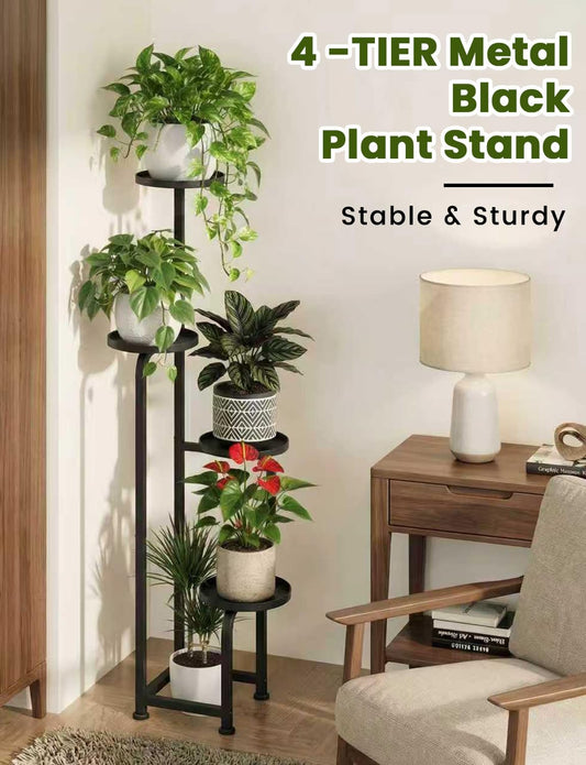 TOSKING 5-Tier Tall Plant Stand Indoor & Outdoor, Anti-Tip Round Base for Pots, Child and Pet Friendly, Heavy Duty Corner Shelf for Multiple Plants, Space-Saving Design for Living Room Balcony Garden (Black, 38in)