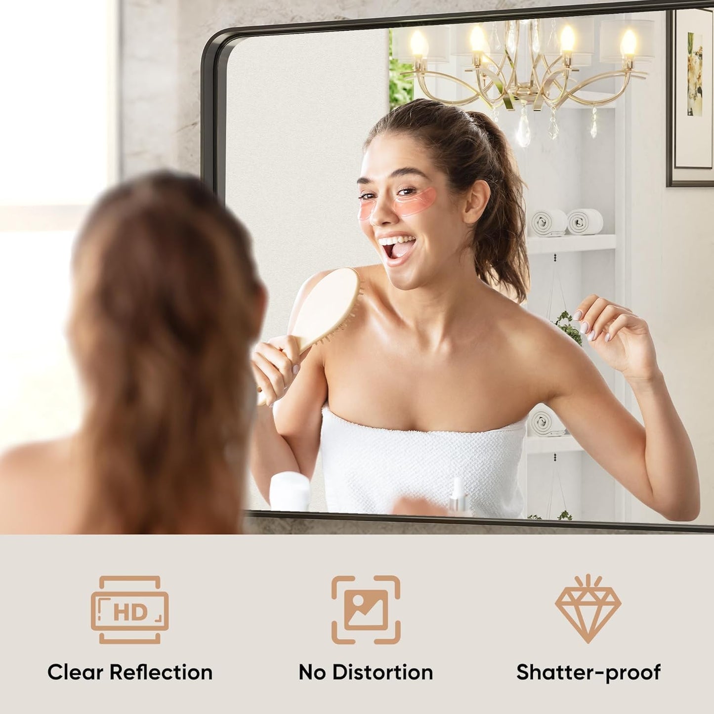 Sweetcrispy 24 Inch Round Wall Mirror with Tempered Glass, Bathroom Mirror Over Sink, Anti-Fog & Waterproof Round Mirror for Bathroom, Entryway, Bedroom, Shatterproof Design, Black