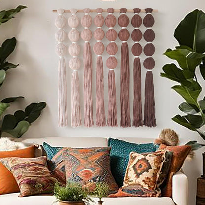IOWER Macrame Wall Hanging 27" W x 31" L Boho Wall Decor Sphericity Cotton Textile Wall Hanging Art Fiber Yarn Art Handmade Detachable Assembly