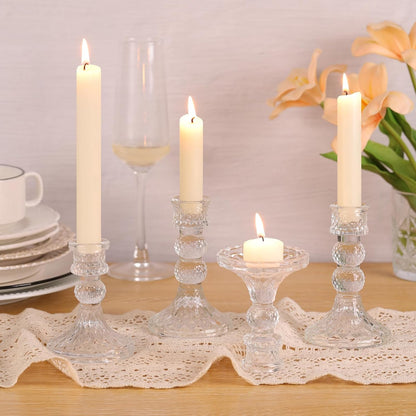 DARJEN 6Pcs Gold Candlestick Holders Set - 4" H & 5" H Striped Taper Candle Holders Bulk, Glass Candle Holders for Wedding, Festival, Party, Table Centerpiece, Gifts