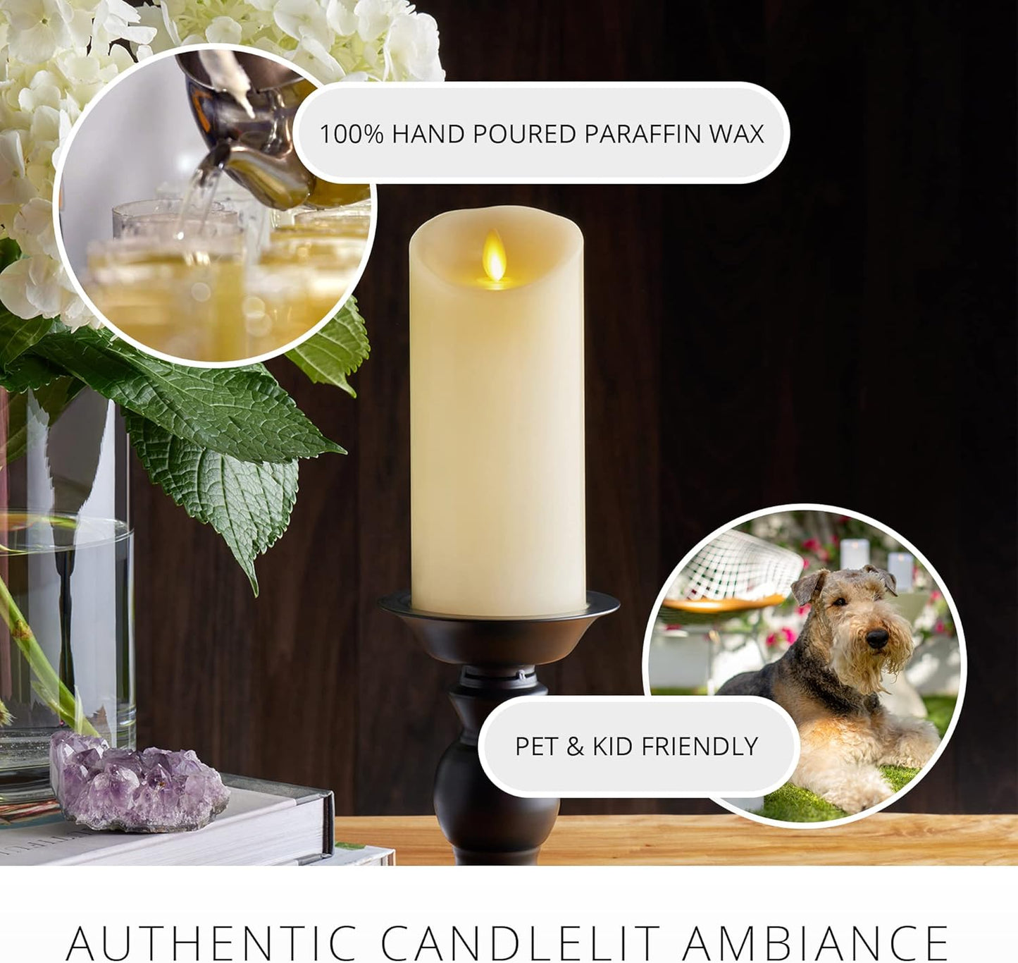 Luminara Scalloped Edge Flameless LED Candle - Ivory 3.5" x 8.75" - Real Wax Pillar Battery Operated Moving Flame w/Timer Unscented 1000Hr Runtime