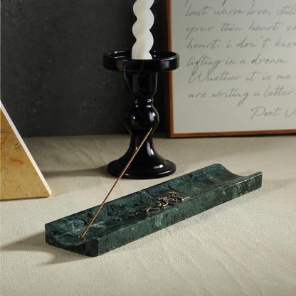 Koville Marble Incense Holder, Incense Holder for Sticks, Incense Sticks Holder Ash Catcher for Meditation Yoga SPA, Natural Stone Incense Burner, Home Table Decor (Green)