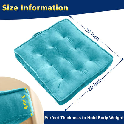 1 MIDDLE ONE Floor Pillow Set of 2, Memory Foam Meditation Cushion, Floor Cushions for Adults Sitting, Large Square Seat Cushions for Yoga, Living Room, 20x20 Inch (Grey)