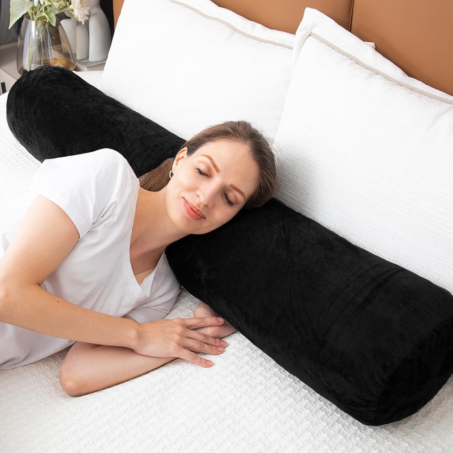 1 MIDDLE ONE Body Pillow for Adults, Bolster Pillow with Removable Velvet Cover, Long Round Cervical Roll Pillow, 47 x 7.87 Inches, Grey