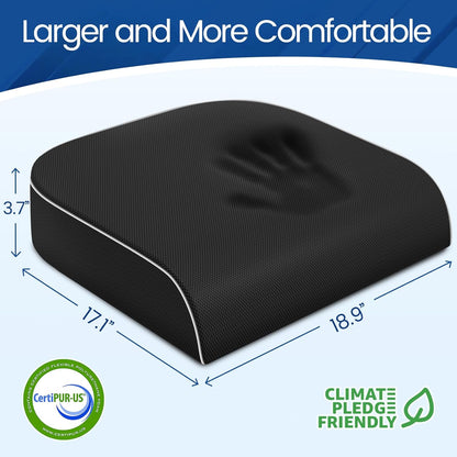 SweetSlubr Seat Cushion for Tailbone Pain Relief, Office Chair Cushion, Memory Foam Large Cushion with Non-Slip Cover for Soft Support at Office Chair, Car Seat, Airplane, Floor Pillow, Black/Large