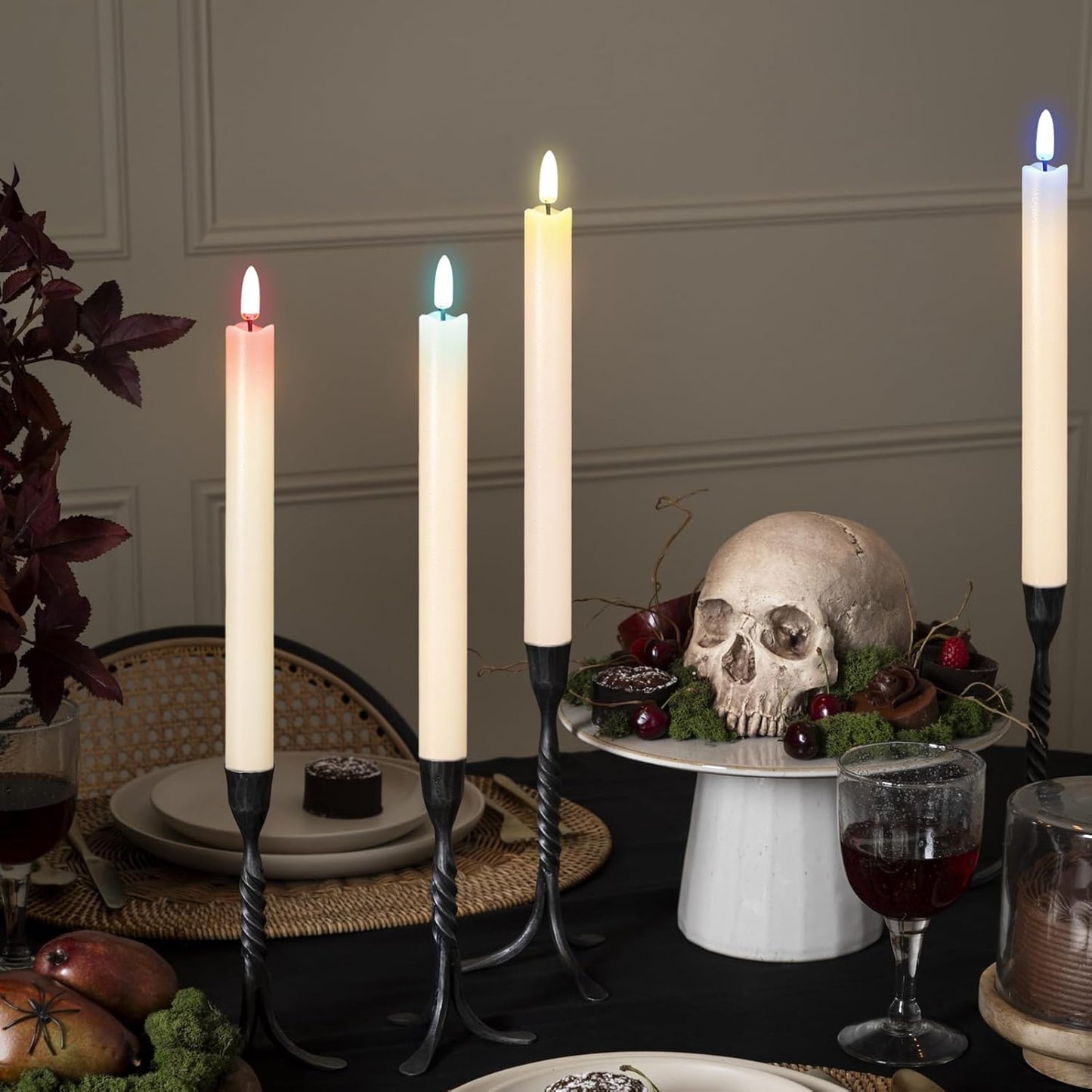 GenSwin Flameless Ivory Taper Candles Flickering with 10-Key Remote, Battery Operated Led Warm 3D Wick Light Window Candles Real Wax Pack of 6, Christmas Home Wedding Decor(0.78 X 9.64 Inch)