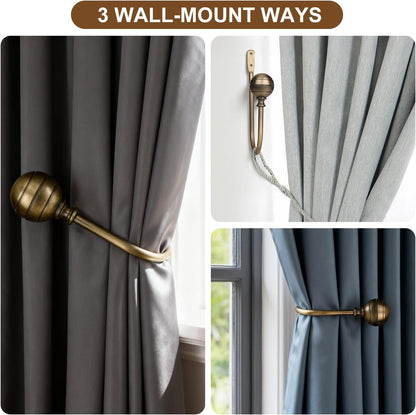 Curtain Holdbacks, 4pcs Curtains Holder Wall Mounted Drapery Tiebacks Retro Window Hook for Home Decor, Matte Black