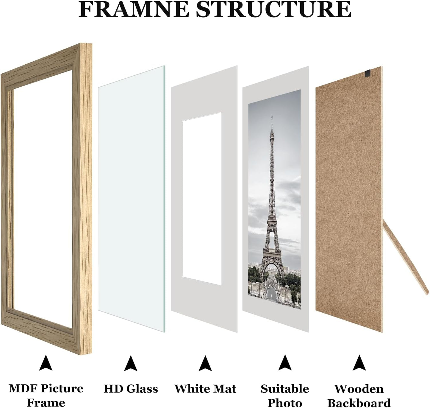 Povrgive Picture Frames, Made of Real Glass and Wooden Frame, Gallery Photo Frames Set of 10 for Collage Wall Decor, Multi Sizes Including 8x10, 5x7, 4x6 for Mounting or Tabletop Display, Wood