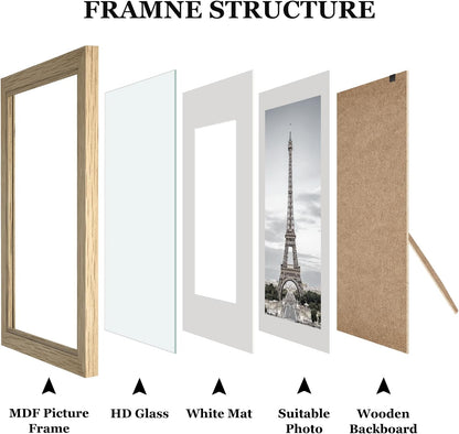 Povrgive Picture Frames, Made of Real Glass and Wooden Frame, Gallery Photo Frames Set of 10 for Collage Wall Decor, Multi Sizes Including 8x10, 5x7, 4x6 for Mounting or Tabletop Display, Wood