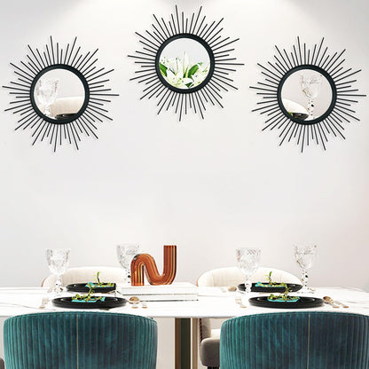 3 Pack Metal Mirrors for Wall Sunburst Wall Mirrors Home Décor Decorative Hanging Wall Art for Living Room Bedroom Entryway (Gold, Flower+Sunburst)