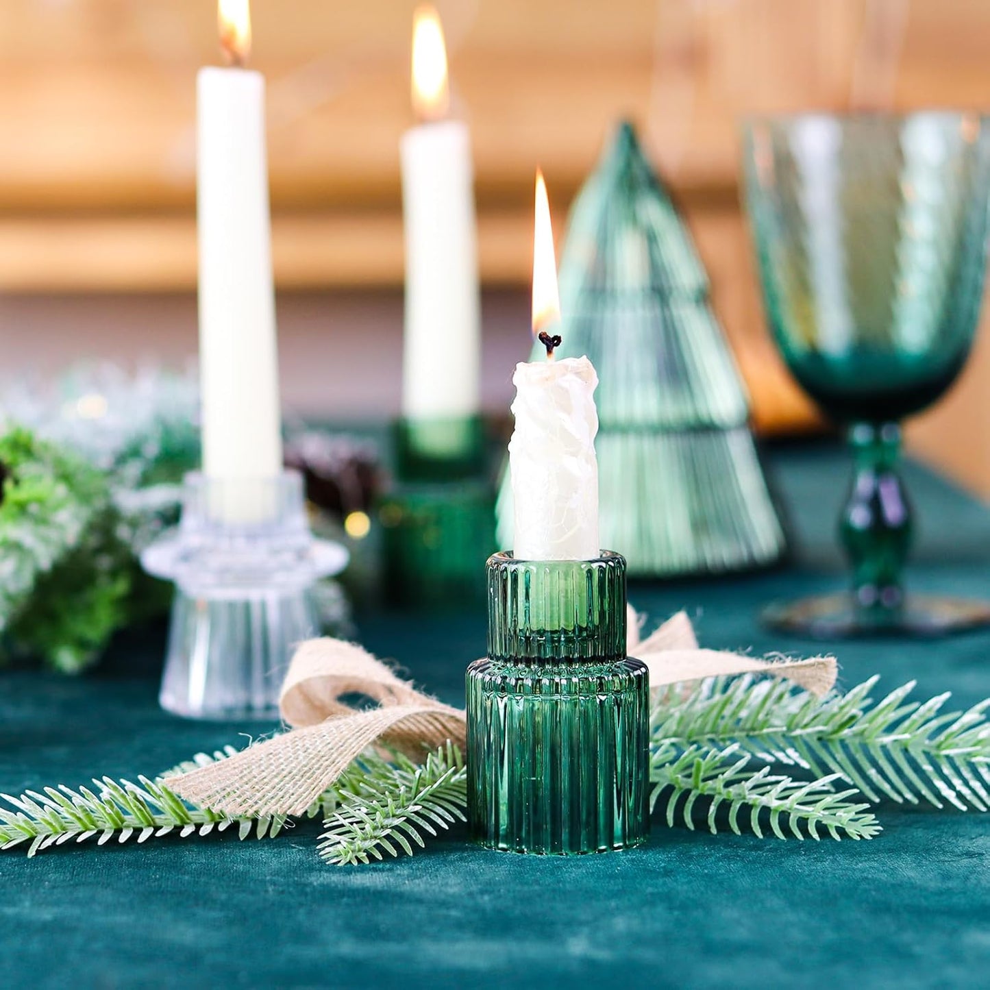 Brown Candlestick Holders 12PCS Ribbed Glass Taper Candle Holders Set for Tealight Candlestick Candles, Table Centerpieces for Thanksgiving Christmas Farmhouse Decor Indoor and Outdoor