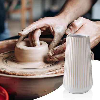 White Ceramic Vase, GUKJOB Small Cute Flower Vase for Pampas Grass, Home, Living Room, Dining Table, Farmhouse, Office Decor, Bedroom, Table, and Kitchen Shelf (White)