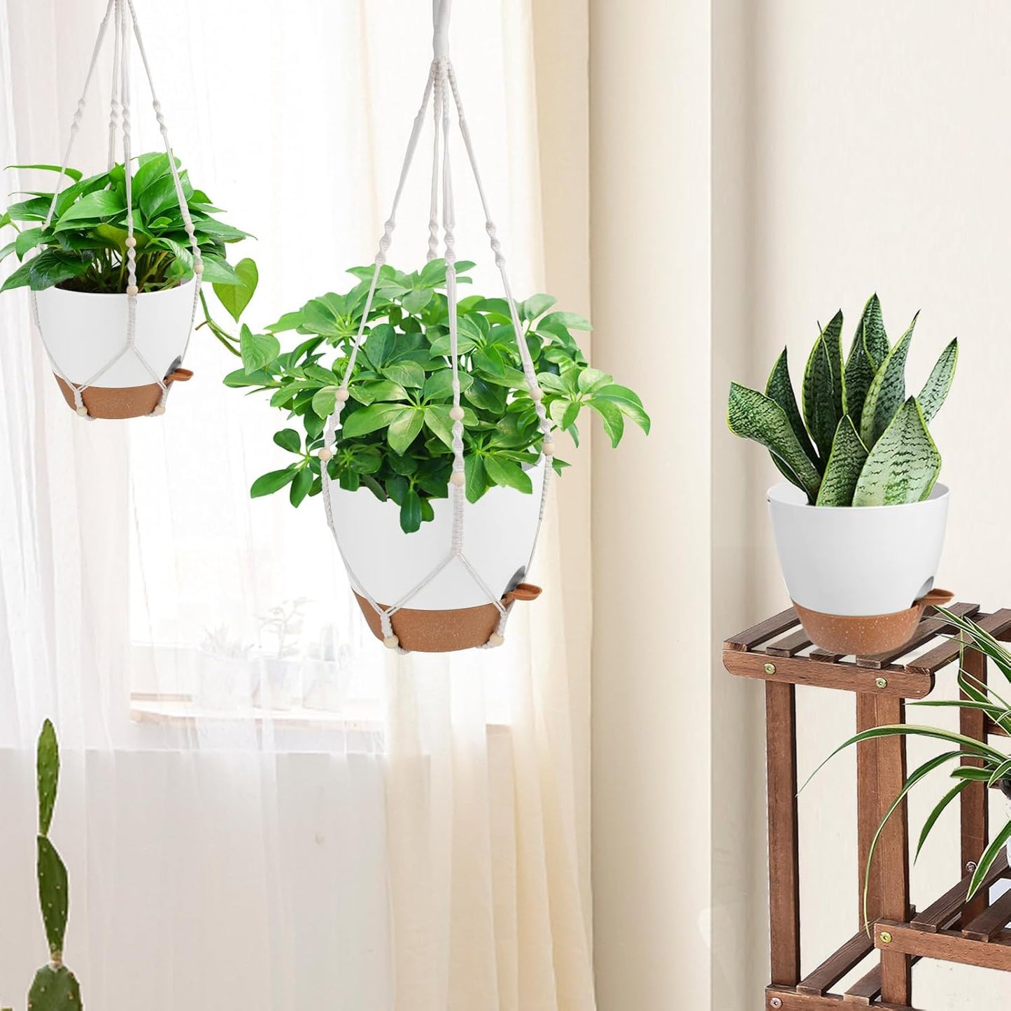 Vanslogreen Hanging Planters for Indoor Outdoor Plants, 2 Pack Self Watering Hanging Pot with Drainage Holes & Removable Tray (Black, 8'')