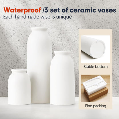 Modern Ceramic Vase Set of 5, Vases Home Decor Rustic Farmhouse Decorative Vase Pottery Vases for Bouquet Pampas Grass Dried Fresh Flowers, Table Living Room Kitchen Bedroom