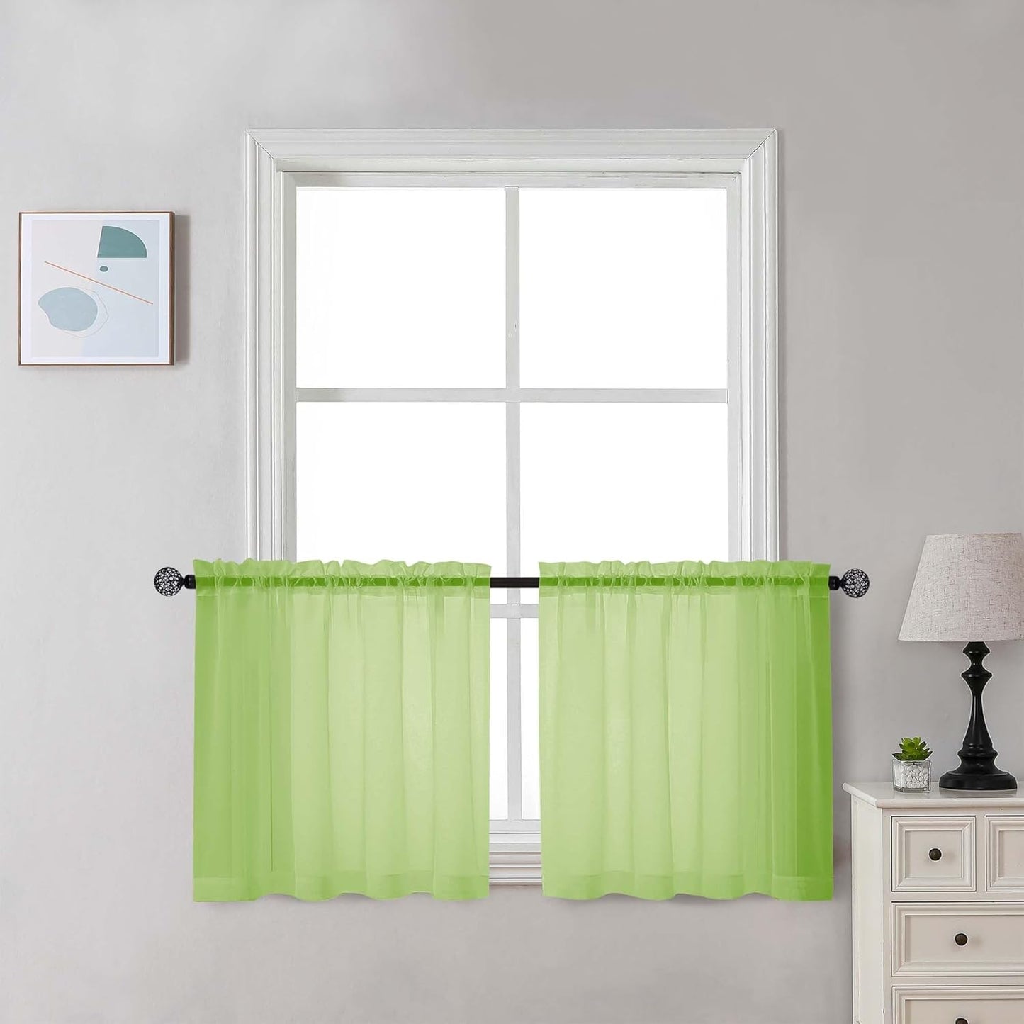 Chyhomenyc Sheer White Valances for Windows 2 Pack, Small Window Curtains for Living Room Bathroom Cafe Laundry Basement, Modern Top Dual Rod Pocket Voile Curtain, 42W x 14L inches, White - Colors A